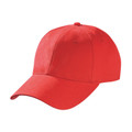 Red heavy brushed cotton baseball cap with curved brim and six-panel structured crown