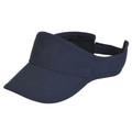 Navy blue microfibre sports visor with wide brim, structured front panel and elasticated back strap