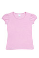 Light pink girls t-shirt with gathered puff sleeves and round neckline