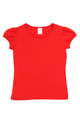 Bright red girls' tee with gathered puff sleeves and round neckline