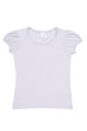 White girls' tee with gathered puff sleeves and crew neckline