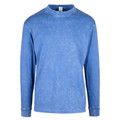 Mid blue stone washed long sleeve cotton tee with crew neck and relaxed fit