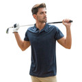 Navy marl CoolDry polo shirt with collar and short sleeves, featuring contrast stitching detail