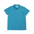 Flat lay of a men's ocean blue marl polo shirt with two-button placket and smooth front panel