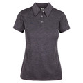 Charcoal grey marl women's polo shirt with collar, button placket and short sleeves in heathered fabric