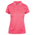 Bright pink marl ladies polo shirt with collar, button placket and short sleeves on white background