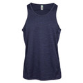 Navy marl sleeveless athletic singlet with side panel stitching detail and curved hem