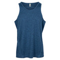 Navy marl poly singlet with round neck, deep armholes and tonal stitching detail, flat lay packshot