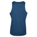 Navy marle sleeveless singlet with curved hem and contrast stitching detail at neckline and armholes