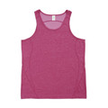 Raspberry marl men's singlet with wide scoop neckline, side stitching detail and lightweight semi-sheer poly fabric