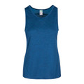 Steel blue marl poly singlet with scoop neck, sleeveless cut and subtle side stitching detail