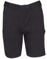 Charcoal utility cargo shorts with side pockets and button waist closure