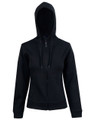 Black ladies fleece hoodie jacket with full-length zip and adjustable drawcord hood