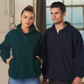 BLADE unisex 320 GSM anti-pill polar fleece half-zip pullover sweater in black. Features side pockets and draw cord, ideal for skiers, mariners, winter warmth, and promotional uniform use.