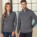 Charcoal heather half zip pullover sweaters with stretch fabric shown on male and female models