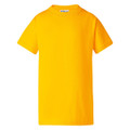 Bright gold cotton t-shirt with short sleeves and crew neck featuring smooth flat front panel