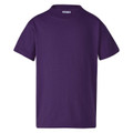 Deep purple kids t-shirt with crew neck and short sleeves, smooth cotton construction with flat front panel