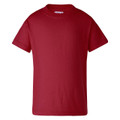 Cardinal red kids crew neck t-shirt with short sleeves and smooth cotton front panel
