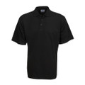 Black cotton jersey polo shirt with flat knit collar and two-button placket