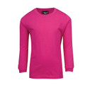 Fuchsia pink long sleeve crew neck t-shirt with ribbed cuffs on white background