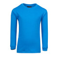 Azure blue long sleeve crew neck tee with ribbed cuffs and smooth front panel ideal for decoration