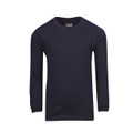 Navy long sleeve crew neck kids t-shirt with smooth cotton fabric and ribbed cuffs