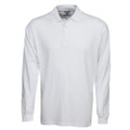 White long sleeve polo shirt with classic collar and three-button placket