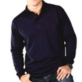 Navy long sleeve polo shirt with black collar and three-button placket