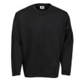 Black crew neck sloppy joe sweater with ribbed cuffs and hem, smooth chest panel ideal for decoration