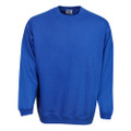 Royal blue crew neck fleece sweatshirt with ribbed cuffs and hem on plain background