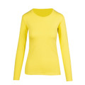Bright yellow long sleeve women's tee with crew neck and fitted silhouette