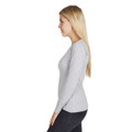 Grey marle long sleeve fitted tee shown from side view with crew neckline