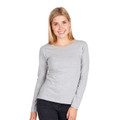 Grey marle long sleeve crew neck t-shirt with fitted silhouette on female model