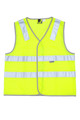 Fluoro yellow safety vest with horizontal and shoulder 3M reflective panels and V-neckline