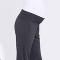 Charcoal marl jersey maternity lounge pants with wide fold-over waistband, side view on model