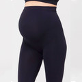 Black seamless maternity support leggings with wide comfortable waistband and full length coverage