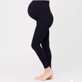 Black seamless maternity support leggings with high waistband shown in side profile view