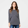Long sleeve maternity top in black and white horizontal stripes with relaxed swing fit