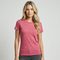 Coral pink heather women's slim fit tee with crew neck and short sleeves