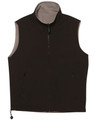 Black and grey reversible polar fleece vest with full zip front, stand collar, and side pockets