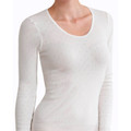 White long sleeve thermal top with textured knit pattern and scoop neckline