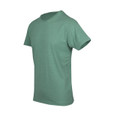 Sage green crew neck t-shirt with short sleeves and modern fitted silhouette shown at angle