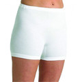 White fitted shorts underwear with smooth elastic waistband and mid-thigh length coverage