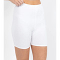 White full coverage bike shorts with elasticated waistband and mid-thigh length