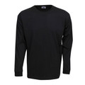 Black long sleeve cotton t-shirt with crew neck and smooth flat front panel for decoration