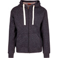 Charcoal heather zip-up hoodie with contrast white drawstrings and front kangaroo pockets