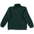 Dark forest green half zip polar fleece pullover with stand collar and elastic cuffs