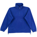 Royal blue polar fleece half-zip pullover with stand-up collar and drawcord hem