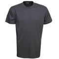 Charcoal grey short sleeve crew neck t-shirt with smooth cotton fabric and slim fit silhouette