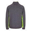 Charcoal grey high neck jacket with fluorescent yellow side panels and raglan sleeves
